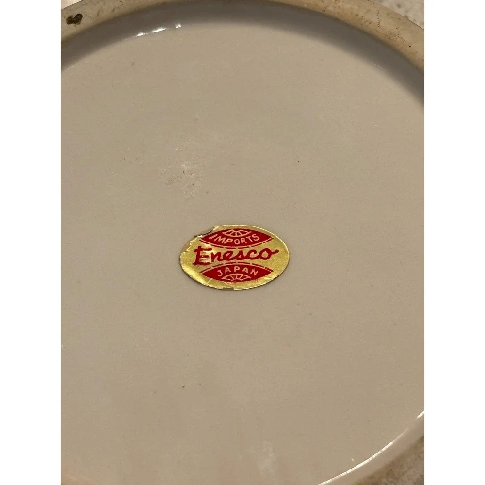 Vintage Enesco Japan Ceramic Trinket Box Hand Painted Floral Scalloped Jar Fall